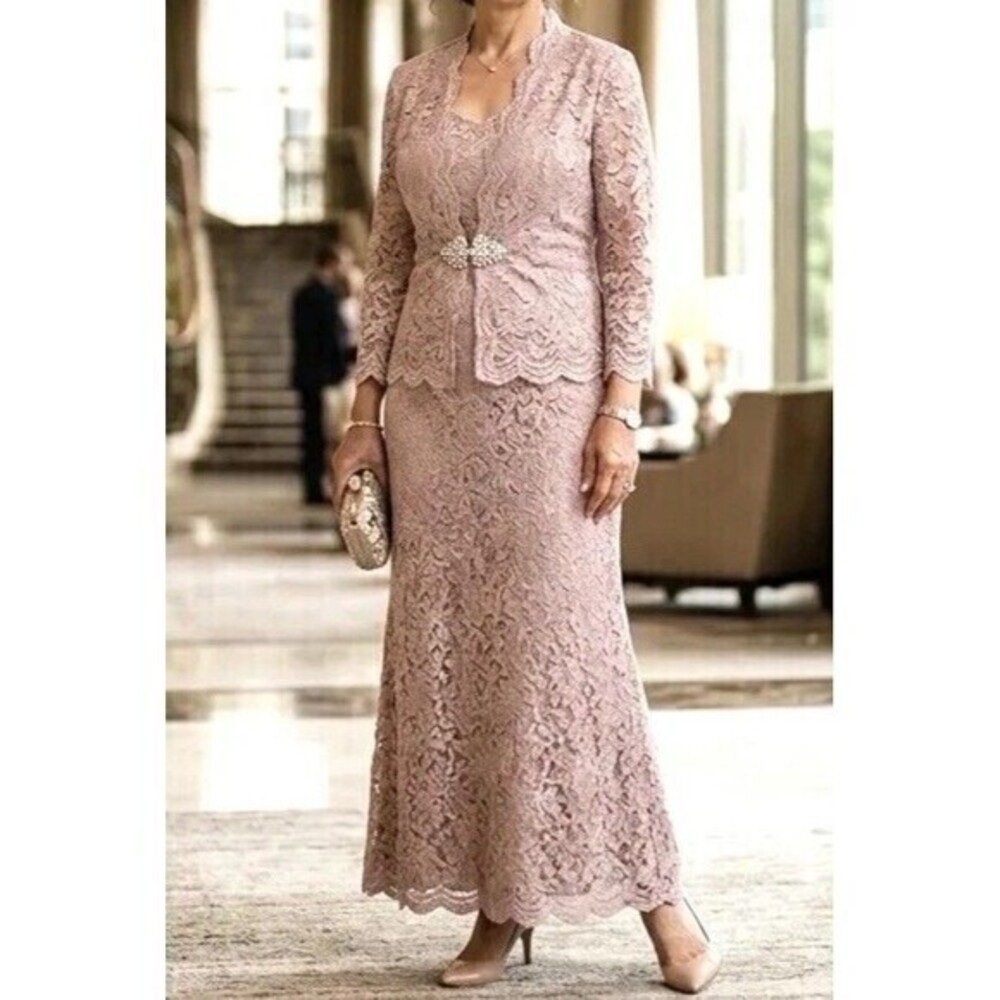 R&M RICHARDS Rose Shear Sz 8  2pc Column Dress & Jacket FORMAL Mother of Bride